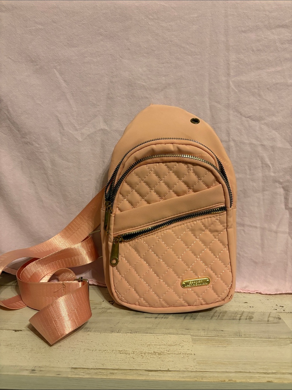 Peach/pink Quilted Crossbody Sling Bag
